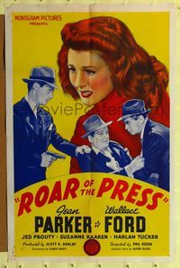 6j712 ROAR OF THE PRESS 1sh '41 Wallace Ford, Jed Prouty, art of pretty redhead Jean Parker!