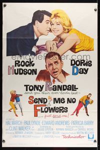 6j749 SEND ME NO FLOWERS 1sh '64 great art of Rock Hudson, Doris Day & Tony Randall!