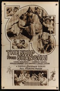 6j762 SHIP FROM SHANGHAI rotogravure 1sh '30 Louis Wolheim, pretty Carmel Myers & Conrad Nagel!