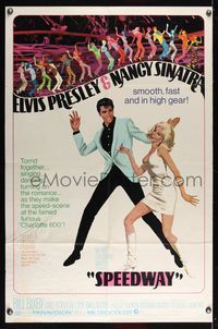 6j795 SPEEDWAY 1sh '68 art of Elvis Presley dancing with sexy Nancy Sinatra in boots!