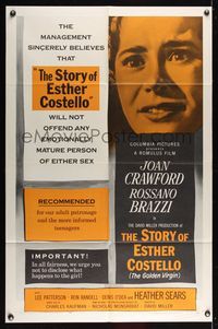 6j823 STORY OF ESTHER COSTELLO 1sh '57 Rossano Brazzi, Joan Crawford & The Golden Virgin!