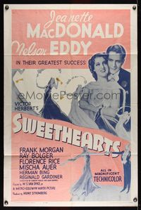6j854 SWEETHEARTS 1sh R62 different art of Nelson Eddy & pretty Jeanette MacDonald!