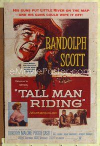 6j867 TALL MAN RIDING 1sh '55 cowboy Randolph Scott & sexy Dorothy Malone!