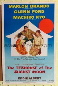 6j878 TEAHOUSE OF THE AUGUST MOON 1sh '56 art of Asian Marlon Brando, Glenn Ford & Machiko Kyo!