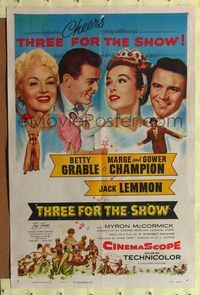6j896 THREE FOR THE SHOW 1sh '54 Betty Grable, Jack Lemmon, Marge & Gower Champion!