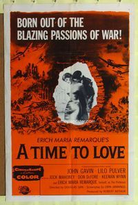 6j904 TIME TO LOVE & A TIME TO DIE 1sh '58 a great love story of WWII by Erich Maria Remarque!