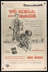 6j905 TO HELL & BACK military 1sh '55 Audie Murphy's life story as a kid soldier in World War II!