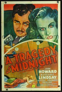 6j920 TRAGEDY AT MIDNIGHT 1sh '42 great dramatic art of John Howard & Margaret Lindsay!