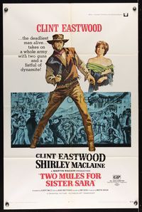 6j933 TWO MULES FOR SISTER SARA 1sh '70 art of gunslinger Clint Eastwood & Shirley MacLaine!