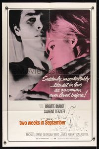 6j936 TWO WEEKS IN SEPTEMBER 1sh '67 A Coeur Joie, sexy Brigitte Bardot in love!