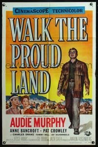 6j958 WALK THE PROUD LAND 1sh '56 art of Audie Murphy & Native American Anne Bancroft!