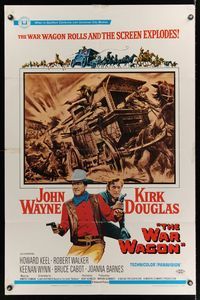 6j962 WAR WAGON 1sh '67 cowboys John Wayne & Kirk Douglas, western armored stagecoach artwork!