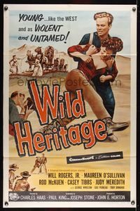 6j980 WILD HERITAGE 1sh '58 Will Rogers Jr. & Maureen O'Sullivan in a bold and reckless land!