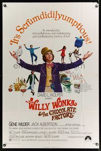 6j983 WILLY WONKA & THE CHOCOLATE FACTORY 1sh '71 Gene Wilder, it's scrumdidilyumptious!
