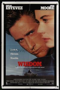 6j986 WISDOM 1sh '86 Demi Moore & Emilio Estevez are in love & rob banks!