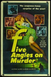 6j989 WOMAN IN QUESTION 1sh '53 art of sexy unconscious girl, Five Angels on Murder!