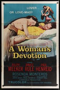 6j990 WOMAN'S DEVOTION 1sh '56 directed by Paul Henreid, Battle Shock, lover or love-mad!