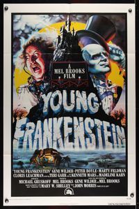 6j998 YOUNG FRANKENSTEIN int'l 1sh '74 Mel Brooks, art of Gene Wilder, Peter Boyle & Marty Feldman!