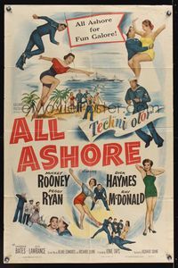 6k017 ALL ASHORE 1sh '52 Mickey Rooney, Peggy Ryan, Navy musical, fun galore!