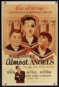 6k020 ALMOST ANGELS 1sh '62 Disney, boys will be boys, but they're only angels when they're singing