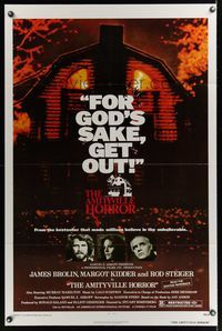 6k023 AMITYVILLE HORROR 1sh '79 AIP, great image of haunted house, for God's sake get out!