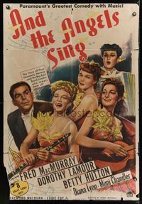 6k024 AND THE ANGELS SING 1sh '44 artwork of Fred MacMurray with Dorothy Lamour & sexy band!