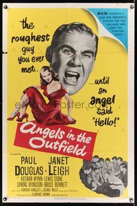 6k029 ANGELS IN THE OUTFIELD 1sh '51 artwork of Paul Douglas & sexy Janet Leigh, baseball!
