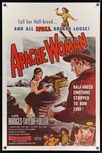6k032 APACHE WOMAN 1sh '55 art of naked cowgirl in water pointing gun at Lloyd Bridges!