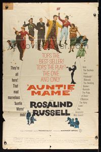 6k039 AUNTIE MAME 1sh '58 classic Rosalind Russell family comedy from play and novel!