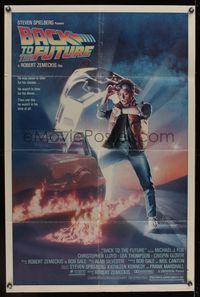 6k040 BACK TO THE FUTURE 1sh '85 Robert Zemeckis, art of Michael J. Fox & Delorean by Drew Struzan!