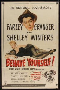 6k062 BEHAVE YOURSELF 1sh '51 art of sexy Shelley Winters by Alberto Vargas!