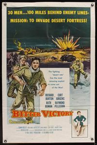 6k077 BITTER VICTORY 1sh '58 Nicholas Ray, Richard Burton, Curt Jurgens!
