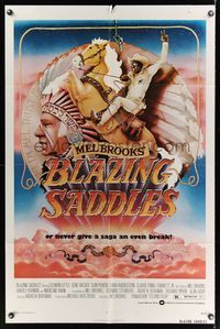 6k086 BLAZING SADDLES 1sh '74 classic Mel Brooks western, art of Cleavon Little by John Alvin!