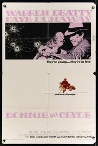 6k097 BONNIE & CLYDE 1sh '67 notorious crime duo Warren Beatty & Faye Dunaway!
