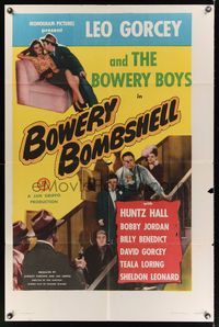 6k111 BOWERY BOMBSHELL 1sh '46 Bowery Boys Leo Gorcey & Huntz Hall romancing and at gunpoint!
