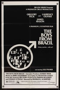 6k115 BOYS FROM BRAZIL 1sh '78 Gregory Peck is a Nazi on the run from Laurence Olivier!