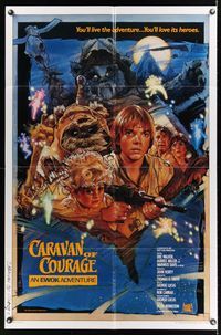 6k141 CARAVAN OF COURAGE style B int'l 1sh '84 An Ewok Adventure, Star Wars, art by Drew Struzan!