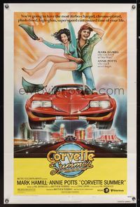 6k175 CORVETTE SUMMER style A 1sh '78 art of Mark Hamill & sexy Annie Potts on custom Corvette!