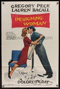 6k207 DESIGNING WOMAN style A 1sh '57 Vincente Minnelli, art of Gregory Peck & Lauren Bacall!