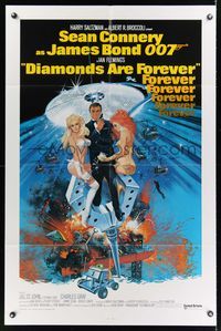 6k224 DIAMONDS ARE FOREVER 1sh R80 art of Sean Connery as James Bond by Robert McGinnis!