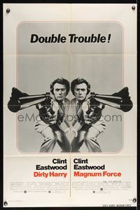 6k231 DIRTY HARRY/MAGNUM FORCE 1sh '75 Clint Eastwood with huge gun, double trouble!