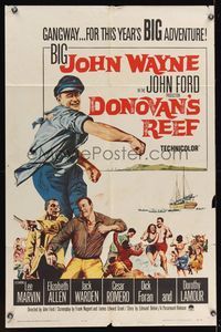 6k242 DONOVAN'S REEF 1sh '63 John Ford, great art of punching sailor John Wayne & Lee Marvin!
