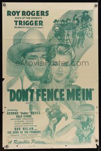 6k239 DON'T FENCE ME IN style A 1sh R54 close up art of Roy Rogers & pretty Dale Evans, Gabby Hayes!