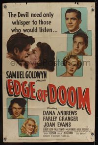 6k254 EDGE OF DOOM style A 1sh '50 priest Dana Andrews tries to help young murderer Farley Granger!