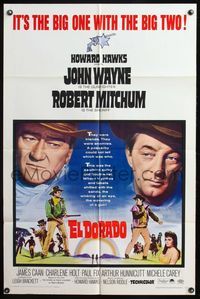 6k257 EL DORADO 1sh '66 John Wayne, Robert Mitchum, Howard Hawks, the big one with the big two!