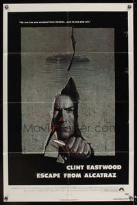 6k262 ESCAPE FROM ALCATRAZ 1sh '79 cool artwork of Clint Eastwood busting out by Lettick!