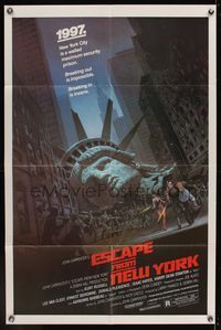6k264 ESCAPE FROM NEW YORK 1sh '81 John Carpenter, art of decapitated Lady Liberty by Barry E. Jackson!