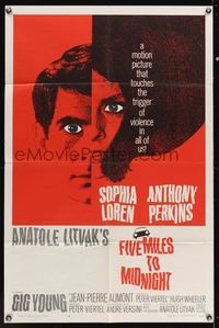 6k294 FIVE MILES TO MIDNIGHT 1sh '63 Le Couteau dans la Plaie, Sophia Loren & Anthony Perkins!