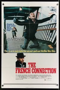 6k307 FRENCH CONNECTION 1sh '71 Gene Hackman in movie chase climax, directed by William Friedkin!