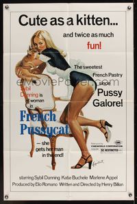 6k308 FRENCH PUSSYCAT 1sh '72 sexy Sybil Danning is the sweetest French pastry since Pussy Galore!
